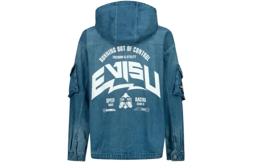 EVISU Jackets Men's Denim Blue Hooded Moderate Other