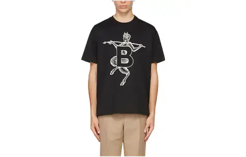 Burberry T Shirts Men's Black Crew Neck Moderate Straight Fit