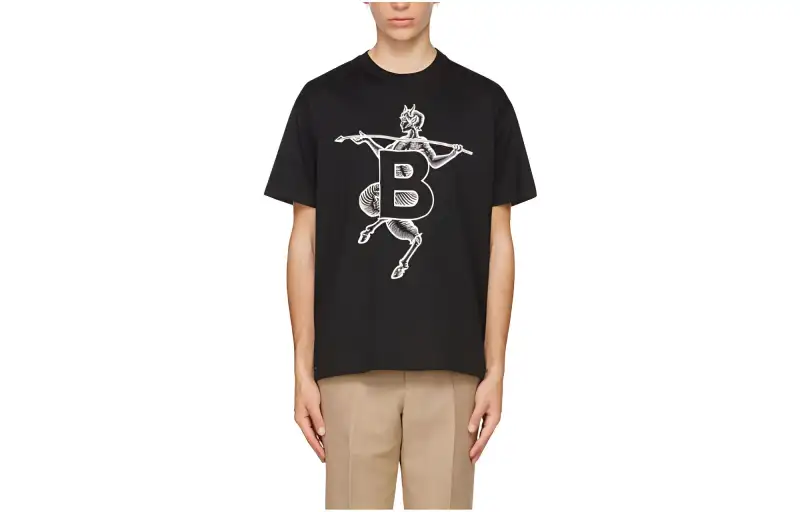 Burberry T Shirts Men's Black Crew Neck Moderate Straight Fit
