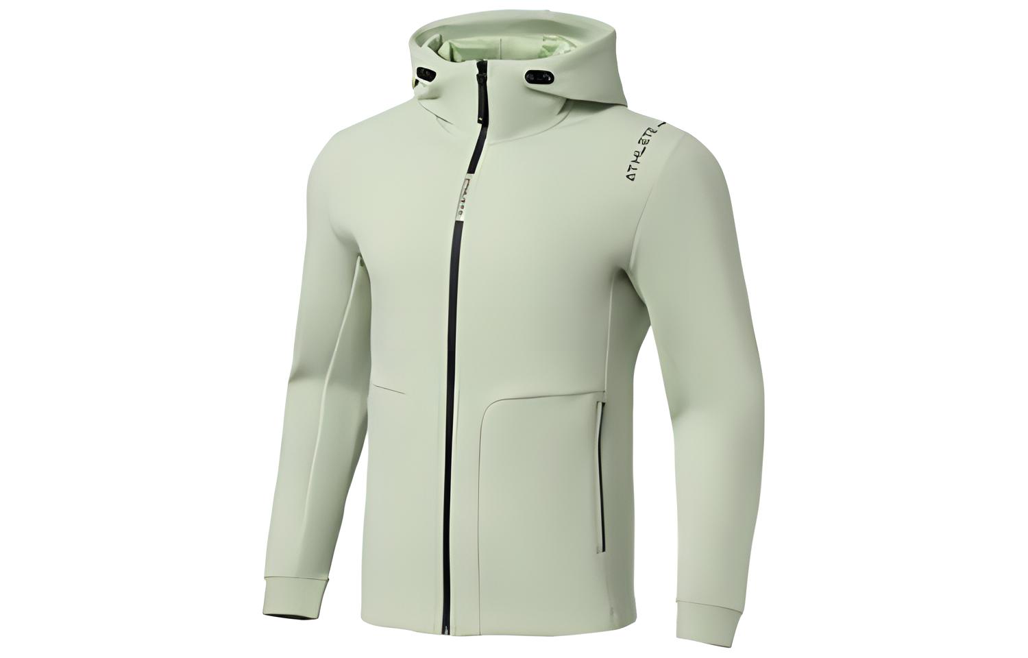Li Ning, three dimensional cardigan for gym with hood, green long-sleeve