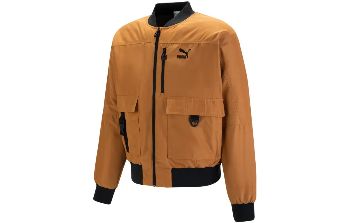 PUMA Jackets Men's Beige Yellow Stand Collar Moderate