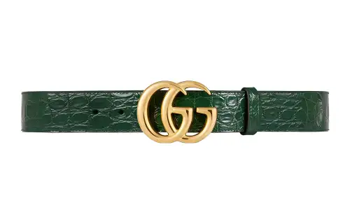 GUCCI GG Marmont Crocodile Leather Belts Men's Green Width 4cm