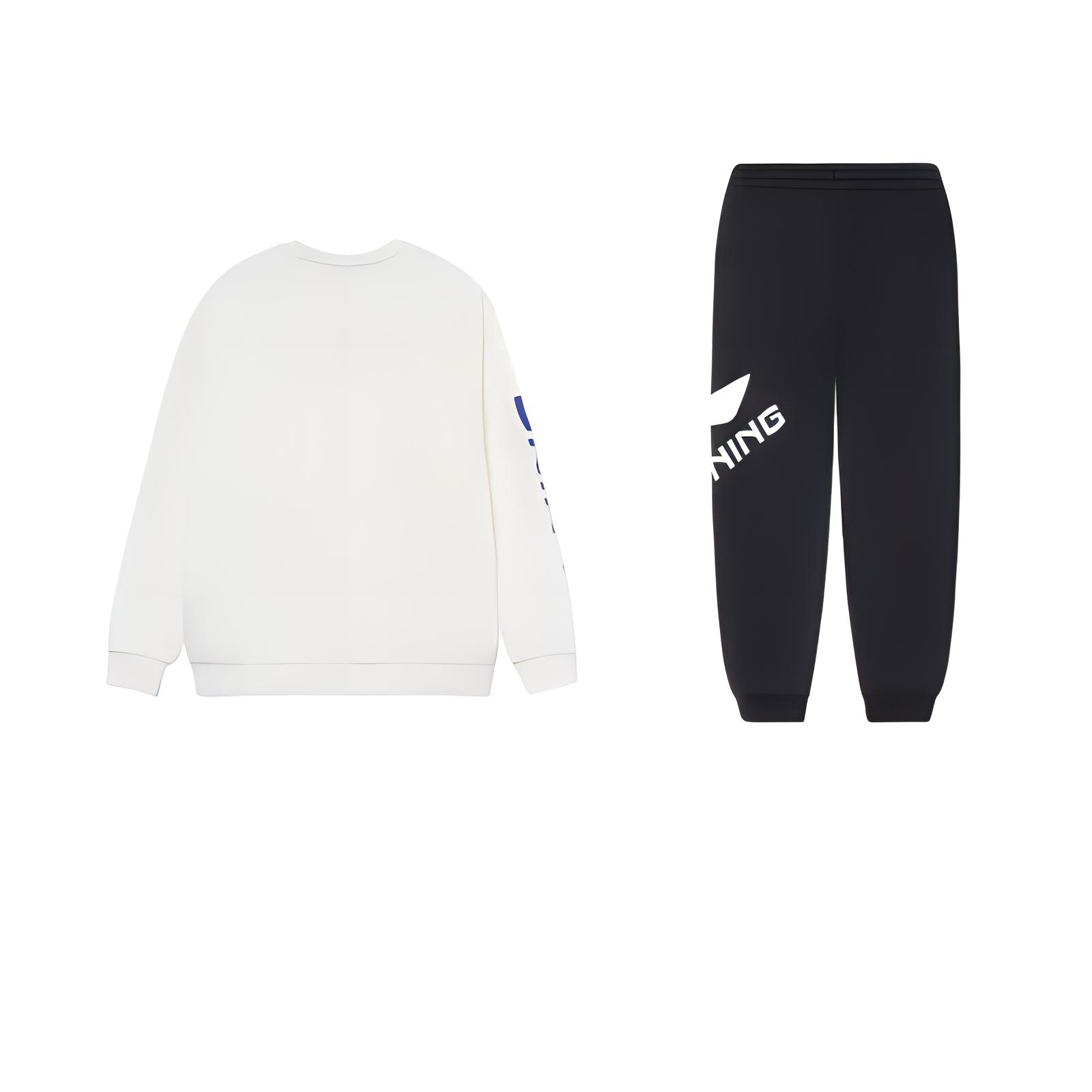Li Ning Logo Print Thermal Fleece Lined Loose Fit Pullover Sweatshirt Comfortable Pants Casual Sportswear Unisex