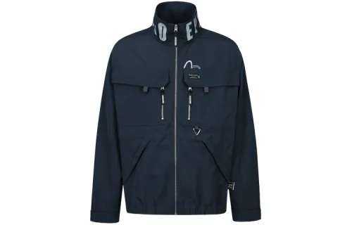 EVISU Jackets Men's Dark Blue Stand Collar Moderate Workwear