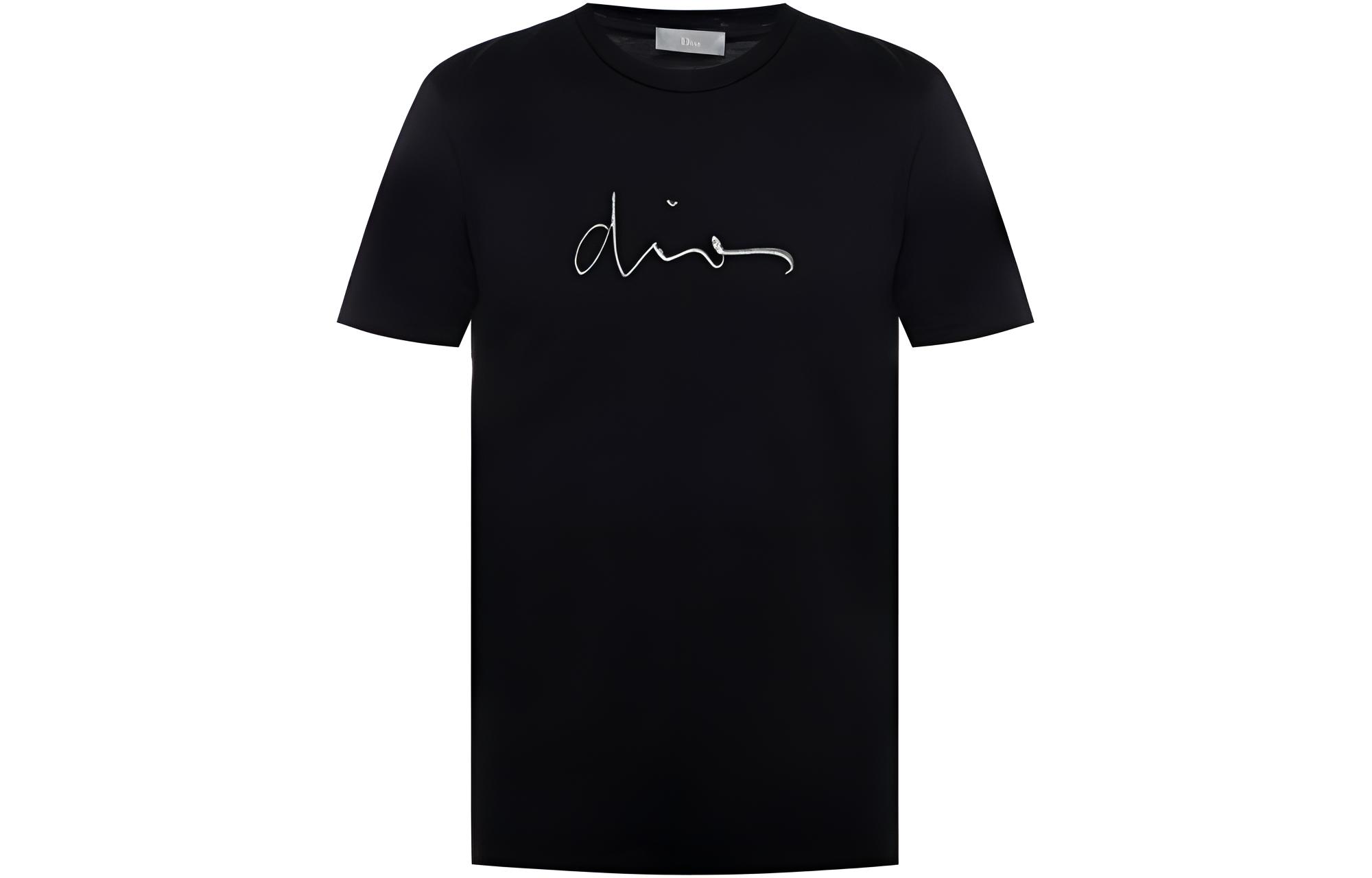 DIOR T Shirts Men's Black Crew Neck Moderate Straight Fit