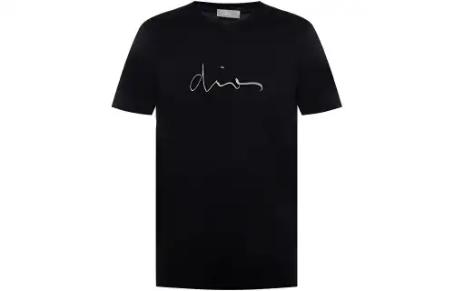 DIOR T Shirts Men's Black Crew Neck Moderate Straight Fit