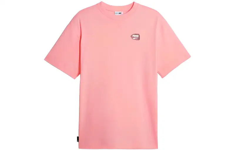 PUMA Downtown T Shirts Men's Pink Crew Neck Moderate Straight Fit