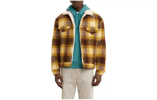 Levis Levi's SS22 Vintage Sherpa Trucker Single Breasted Lapel Moderate Jacket Men's Color Blocking