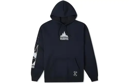 Converse Solid Color Print Landscape Pattern Fleece Lined Hooded Long Sleeved Sweatshirt Men's Black