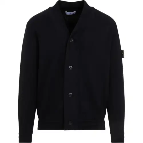 STONE ISLAND Logo Patch V Neck Cardigan