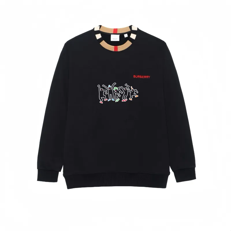 Burberry Multicolor Letter Embroidery Crew Neck Long Sleeved Sweatshirt Unisex Black
