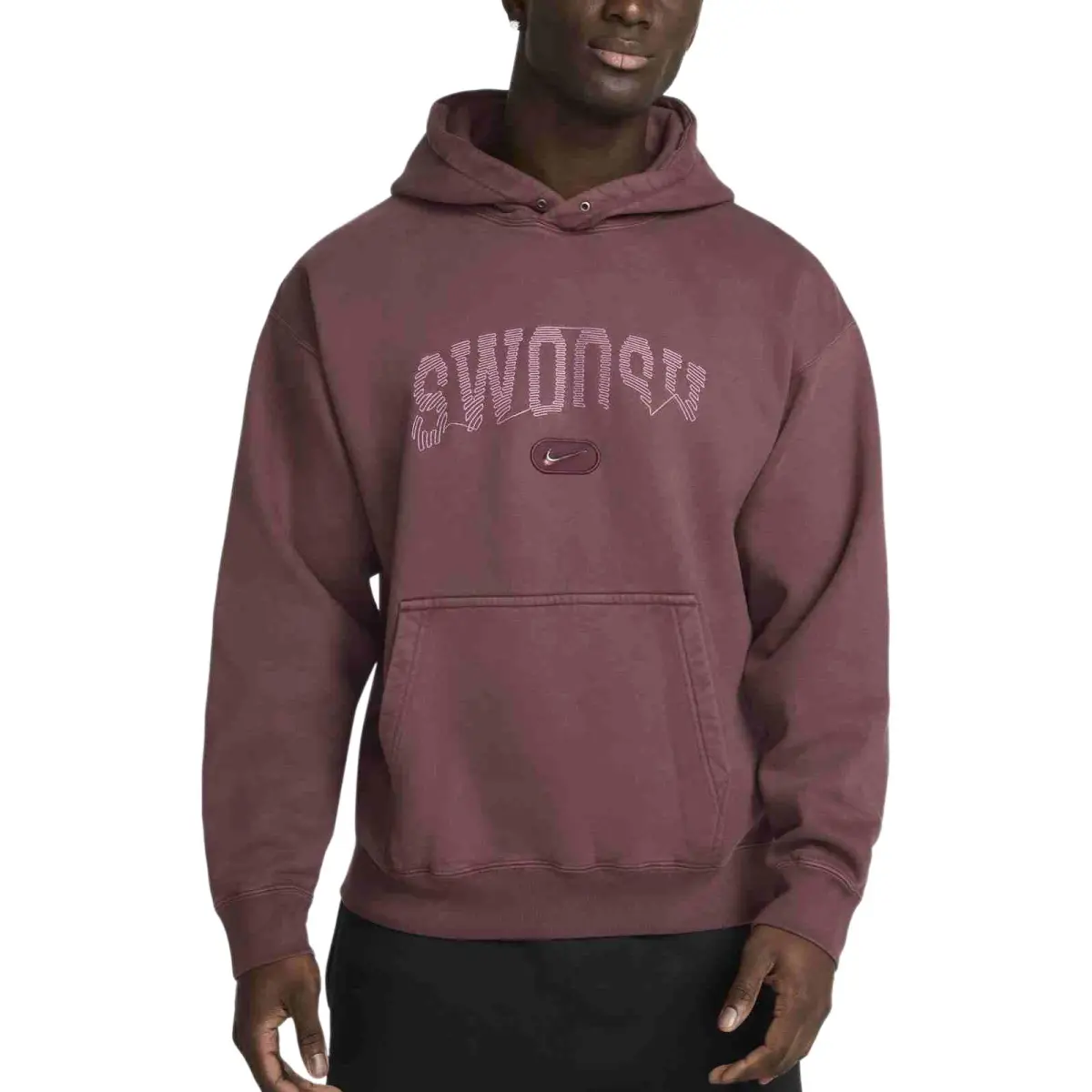 Nike Solo Swoosh Fleece Lined Pullover With Long Sleeves Sweatshirt Men's Bright Burgundy Red