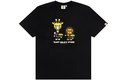 A BATHING APE T Shirts Men's Black Crew Neck Moderate Straight Fit