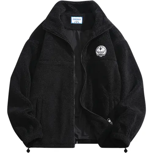 DoraemonA Cartoon Embroidery Logo Small Logo Casual Thickened And Fleece Lined Loose Fit Stand Collar Sherpa