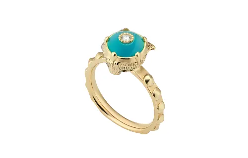 GUCCI 18K Gold Diamond Turquoise Rings Women's Gold