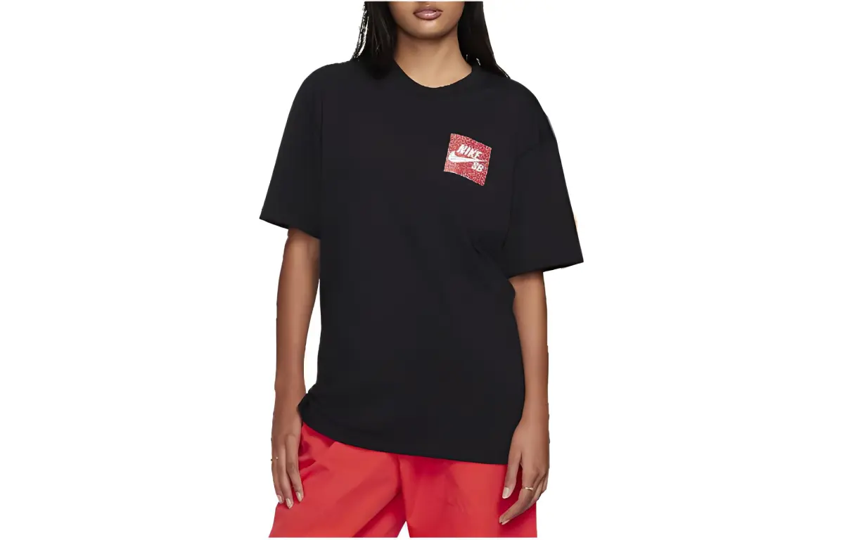 Nike T-Shirts Unisex Black Crew Neck Moderate Straight Fit