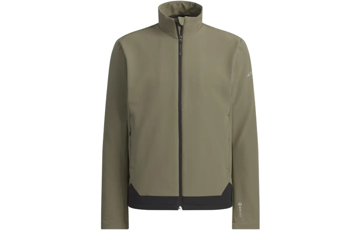 Adidas Jackets Unisex Strata Olive Green Stand Collar Moderate Straight Fit