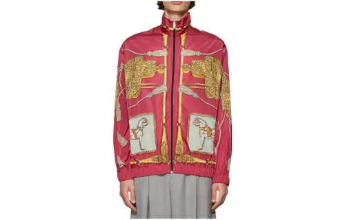 GUCCI Horses And Tassels Print Oversize Nylon Bomber Jacket