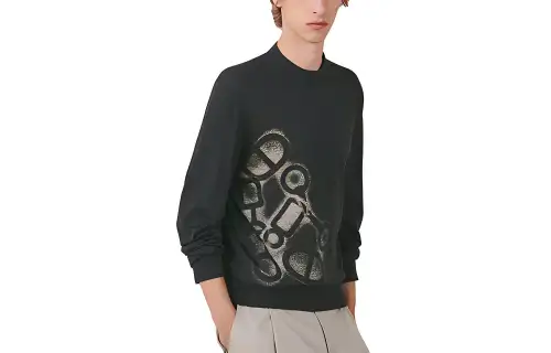 HERMES Sweatshirts Men's Lead Gray Crew Neck Moderate Regular