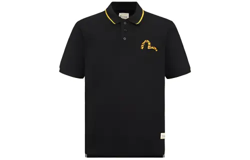 EVISU Polo Shirts Men's Black Polo Collar Moderate Straight Fit