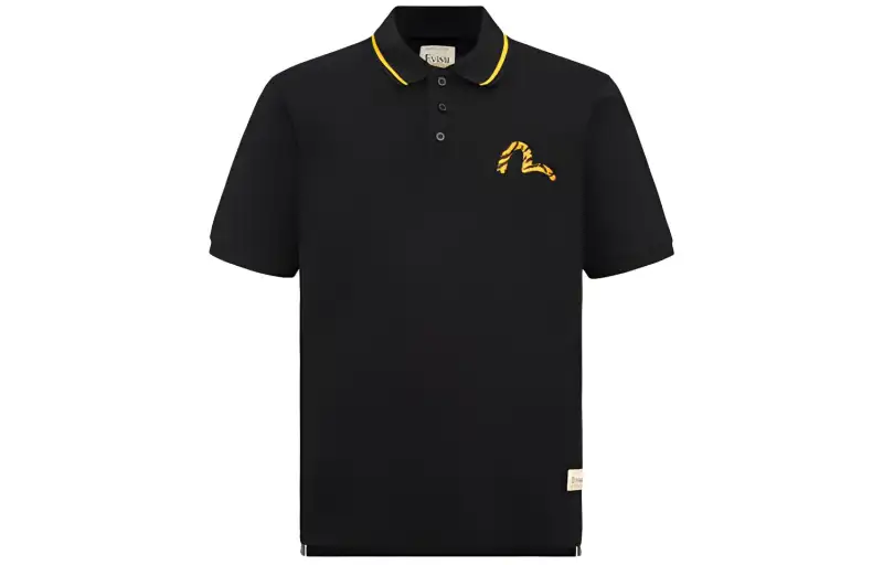 EVISU Polo Shirts Men's Black Polo Collar Moderate Straight Fit