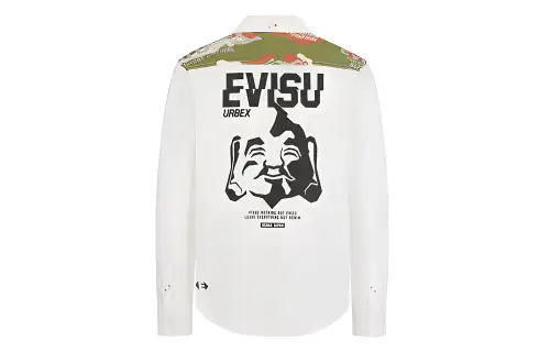 EVISU Shirts Men's White Stand Collar Moderate Shirt