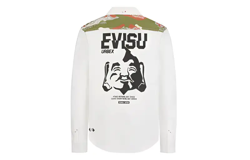 EVISU Shirts Men's White Stand Collar Moderate Shirt