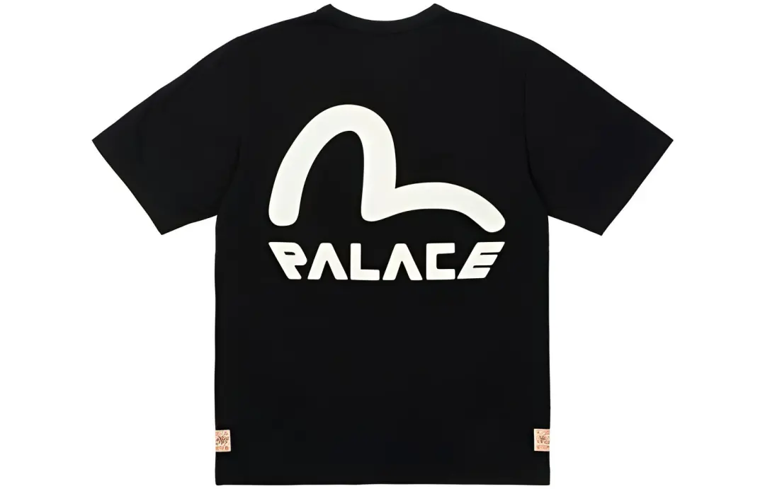 PALACE X EVISU T Shirts Unisex Black Crew Neck Moderate Straight Fit
