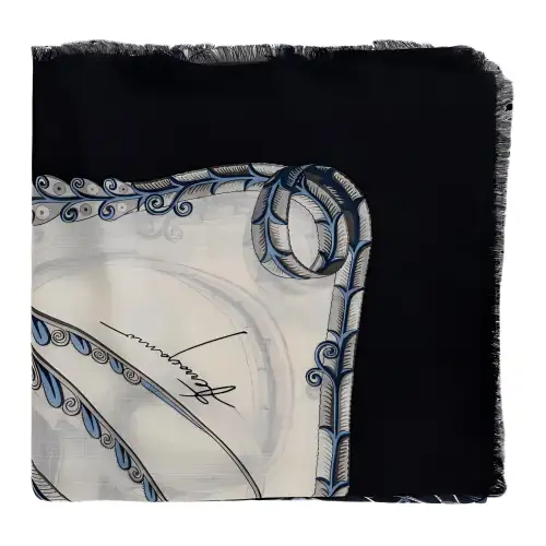 FERRAGAMO Ferragamo printed pattern wool scarf women's navy blue