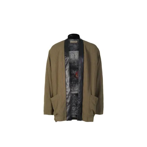 XVESSEL Wu Jianhao album peripheral Taoist robe with logo embroidery on the back, off-shoulder long-sleeved jacket, same style for men and women, couple style, linen Taoist robe, military green