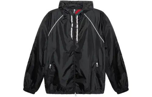 GUCCI Jackets Men's Black Hooded Moderate Other