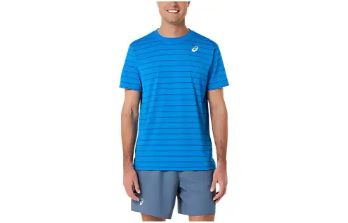ASICS T Shirts Men's Blue Crew Neck Moderate Straight Fit