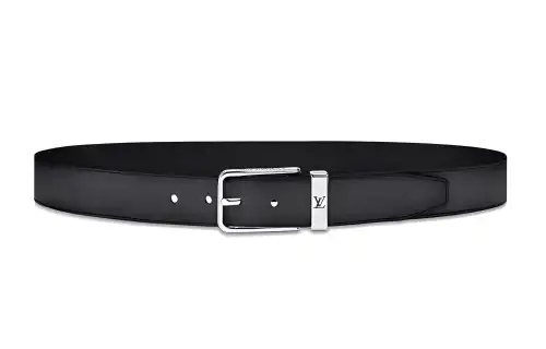 LOUIS VUITTON Cow Leather Belts Men's Black Width 3.5cm