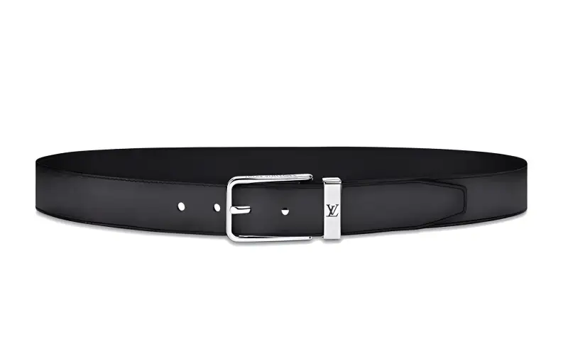 LOUIS VUITTON Cow Leather Belts Men's Black Width 3.5cm