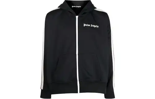 PALM ANGELS Stripe Detail Zip Up Hoodie