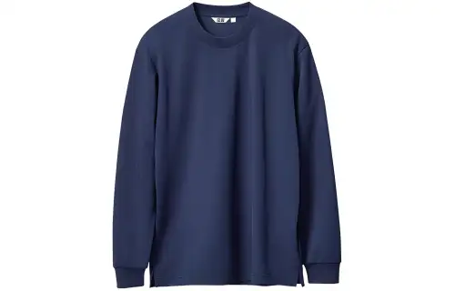 UNIQLO U Collection T Shirts Men's Navy Blue Crew Neck Moderate Straight Fit