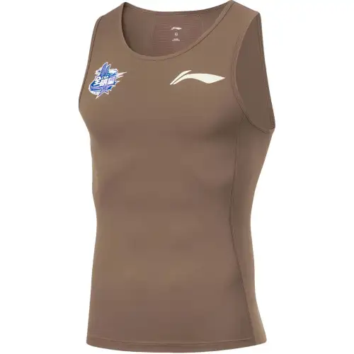 LiNing Li Ning CBA Series Professional Basketball Series Letter Printed Round Neck Comfortable Breathable Tight Vest Men's Brown Brown