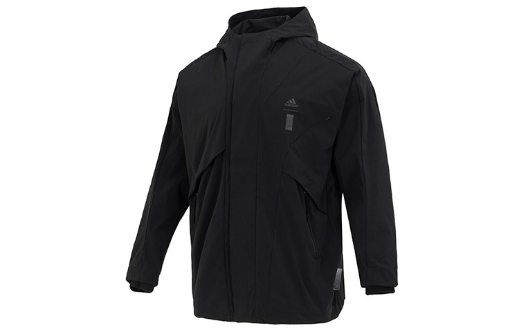 Adidas Wuji Series Wj Warm Wv Jkt Solid Color Logo Label Fleece Lined Hooded Jacket Men's Black