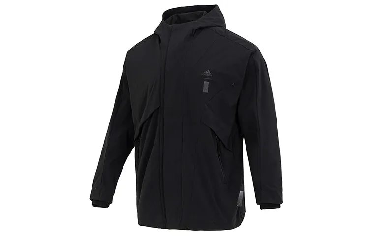 Adidas Wuji Series Wj Warm Wv Jkt Solid Color Logo Label Fleece Lined Hooded Jacket Men's Black