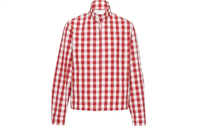 PRADA Jackets Men's White Red Stand Collar Moderate Other