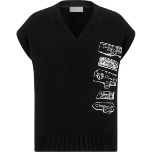 DIOR Tank Tops Men's Black V Neck Moderate Straight Fit