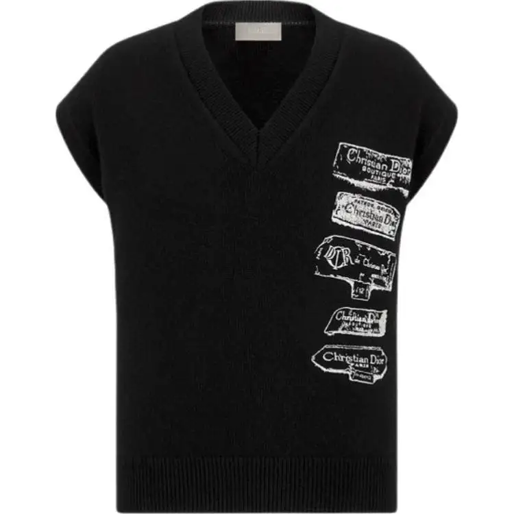 DIOR Tank Tops Men's Black V Neck Moderate Straight Fit