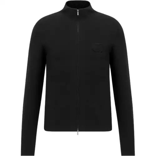 DIOR Knitwear Men's Black Stand Collar Moderate Cardigan