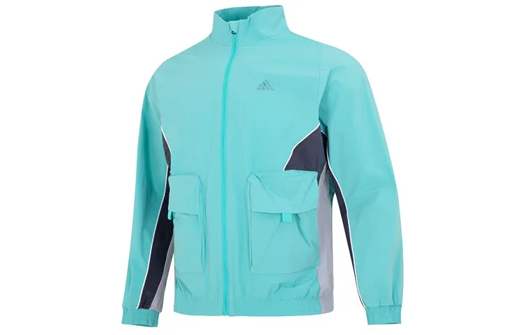 Adidas Jackets Men's Green Stand Collar Moderate Straight Fit