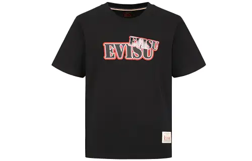 EVISU Crew Neck Fitted Straight Short-Sleeved T-Shirt Men's Black