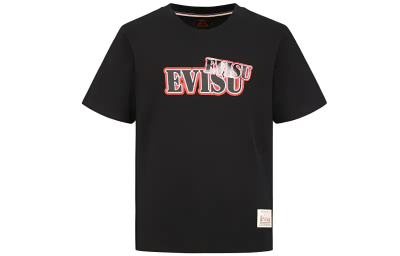 EVISU Crew Neck Fitted Straight Short-Sleeved T-Shirt Men's Black