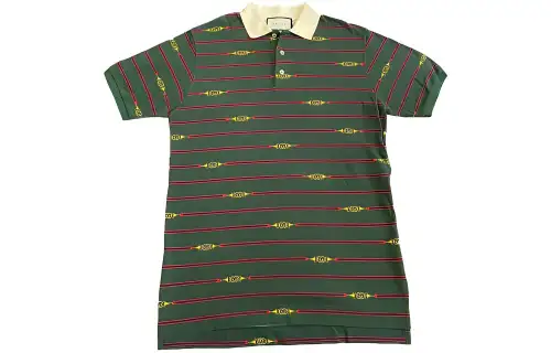 GUCCI Polo Shirts Men's Green Polo Collar Moderate Straight Fit