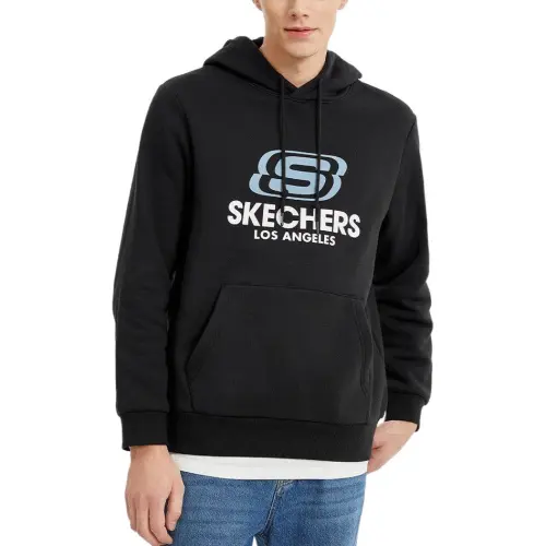 Skechers Colorful American Vintage Letter Logo Print Fleece Lined Knitted Fabric Versatile Hooded Pullover Sweatshirt