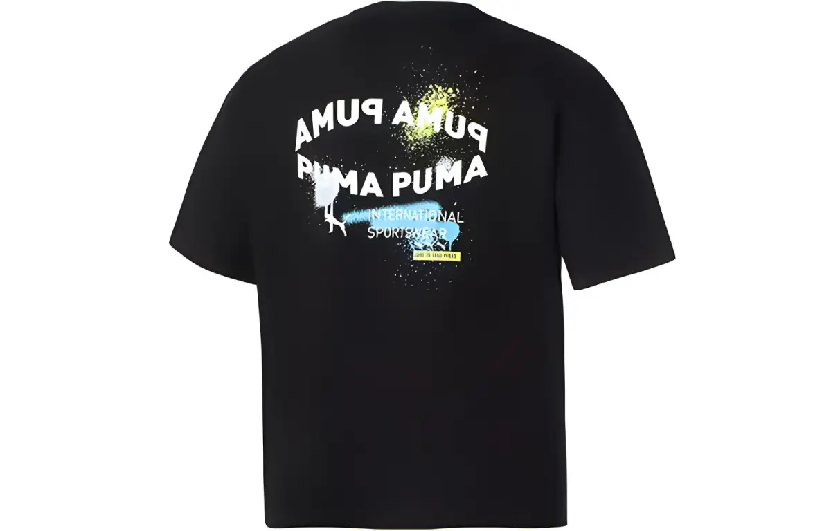 PUMA T-Shirts Unisex Black Crew Neck Moderate Straight Fit