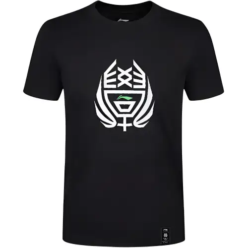 Li Ning T Shirts Men's Black Crew Neck Moderate Straight Fit